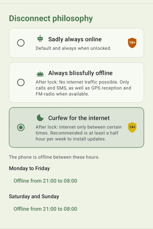The drawbridge configuration screen, showing Disconnect philosophy.