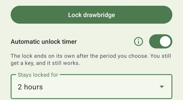 The drawbridge configuration screen, showing Locking.
