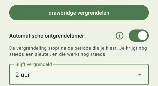 Het configuratiescherm van drawbridge, met Vergrendelen.